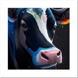 Black Blue And White Cow Posters and Art